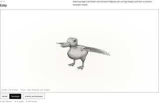 3D-Ansicht mit einem Entenmodell in der Wireframe-Ansicht, jede Kante als dünne Linie