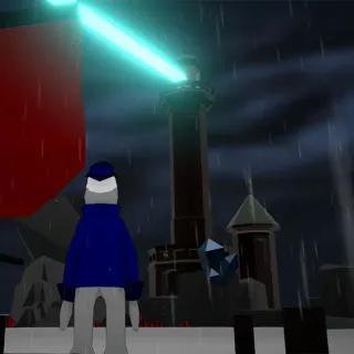 Ein Screenshot aus einem Prototyp für ein Spiel über einen Leuchtturmwärter, der Leuchtturm ist dem Leuchtturm aus Kiel Holtenau nachempfunden.