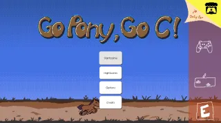 Go Pony, Go C!: Titelbildschirm mit dem Menü Start Game, High Scores, Options und Credits